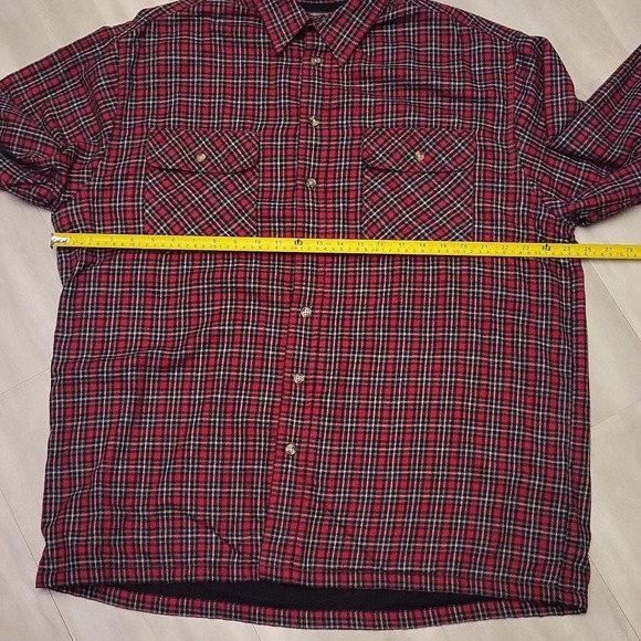 🛍David Taylor Thermal Red Plaid Collared Button Up Flannel Mens Size Large - Picture 9 of 9